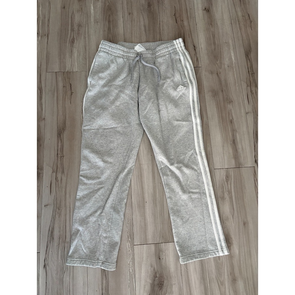 Adidas Sweatpants Womens Large Heathered Gray Striped Fleece Lined Straight Leg